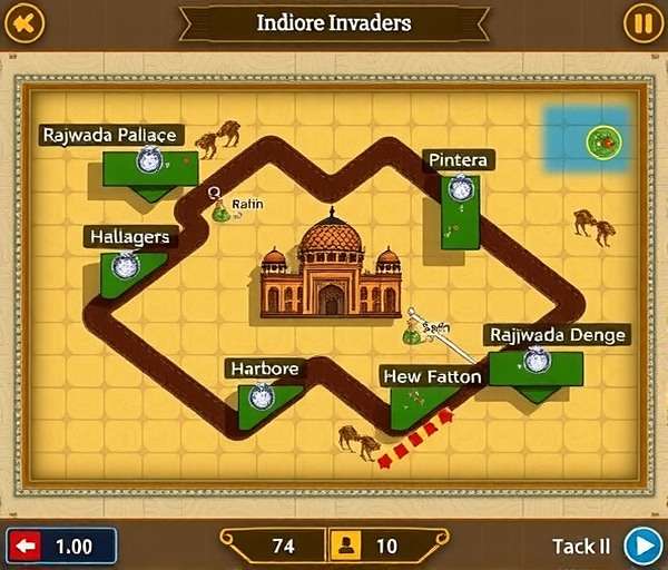 Indore Invaders - Rajwada Palace Strategy Map Indore Invaders strategy map showing Rajwada Palace battle positions